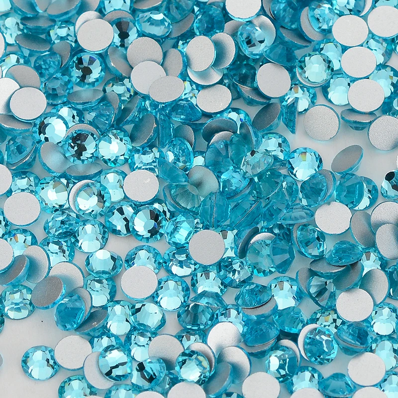 Blue Glass Flat Back Rhinestones Glitter Round Gemstones Non Hot Fix Glue On Rhinestone for Nail Art Fabric Clothing Decorating