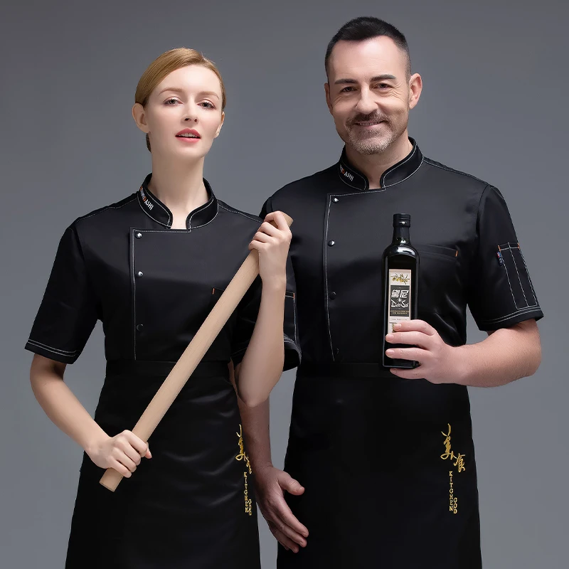 Unisex Chef Restaurant Jacket Short Sleeve Chef Coat Bakery Waiter Uniform Kitchen Uniform Restaurant Working Clothes