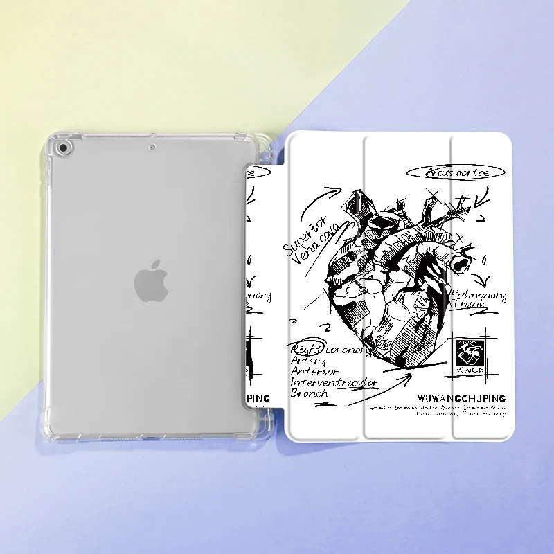 Sketch Heart Case Compatible With iPad iPad 9.7-Inch (6th/5th Generation, 2018/2017)Mini4/5 ,Air4/5 10.9in,With Pen Holder