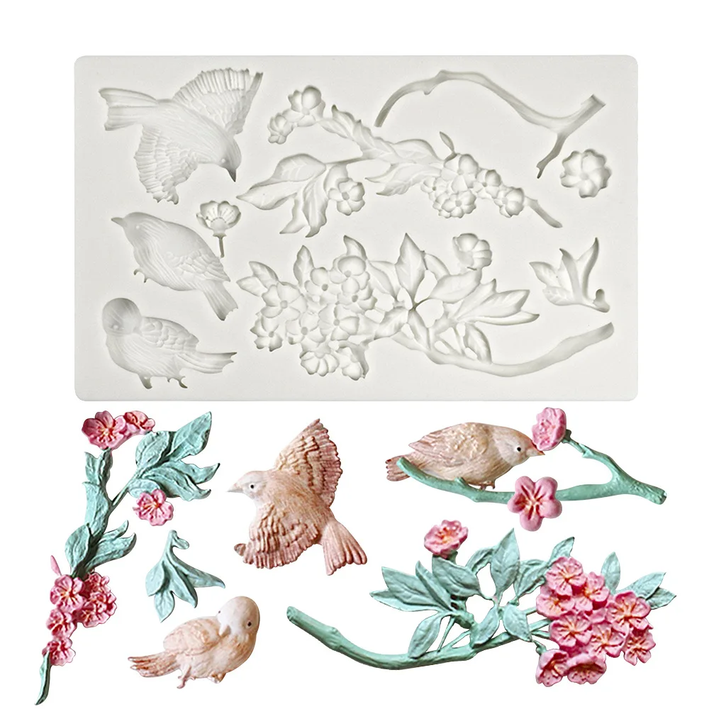 Sparrow Flower Chocolate Mold Cupcake Toppers Desserts Fondant Mold Chinese Style Cake Decorating Fondant Mold Baking