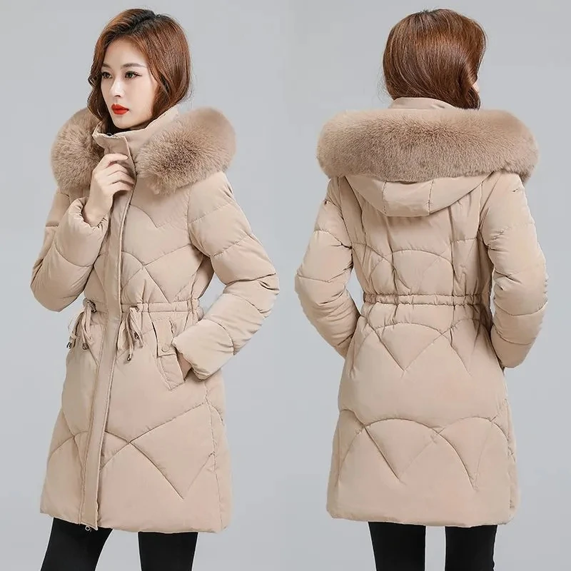 Long And High-end Trends In Winter Fashion Cotton-padded  Women Hooded Waist Slim 2023 New Ladies Loose Warm Coat Women.