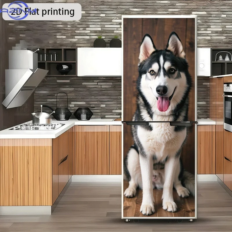 of a Husky Sticking Its Tongue Out Themed Design Wall Sticker, Self-Adhesive Wallpaper Suitable for Cabinets And Wardrobes, Mo