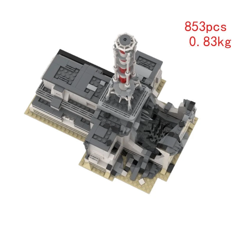853PCS Architecture Block Set Nuclear Power Plant Ruins Reactor Model Home Decor Office Desk Display Gift For Him Apocalyptic