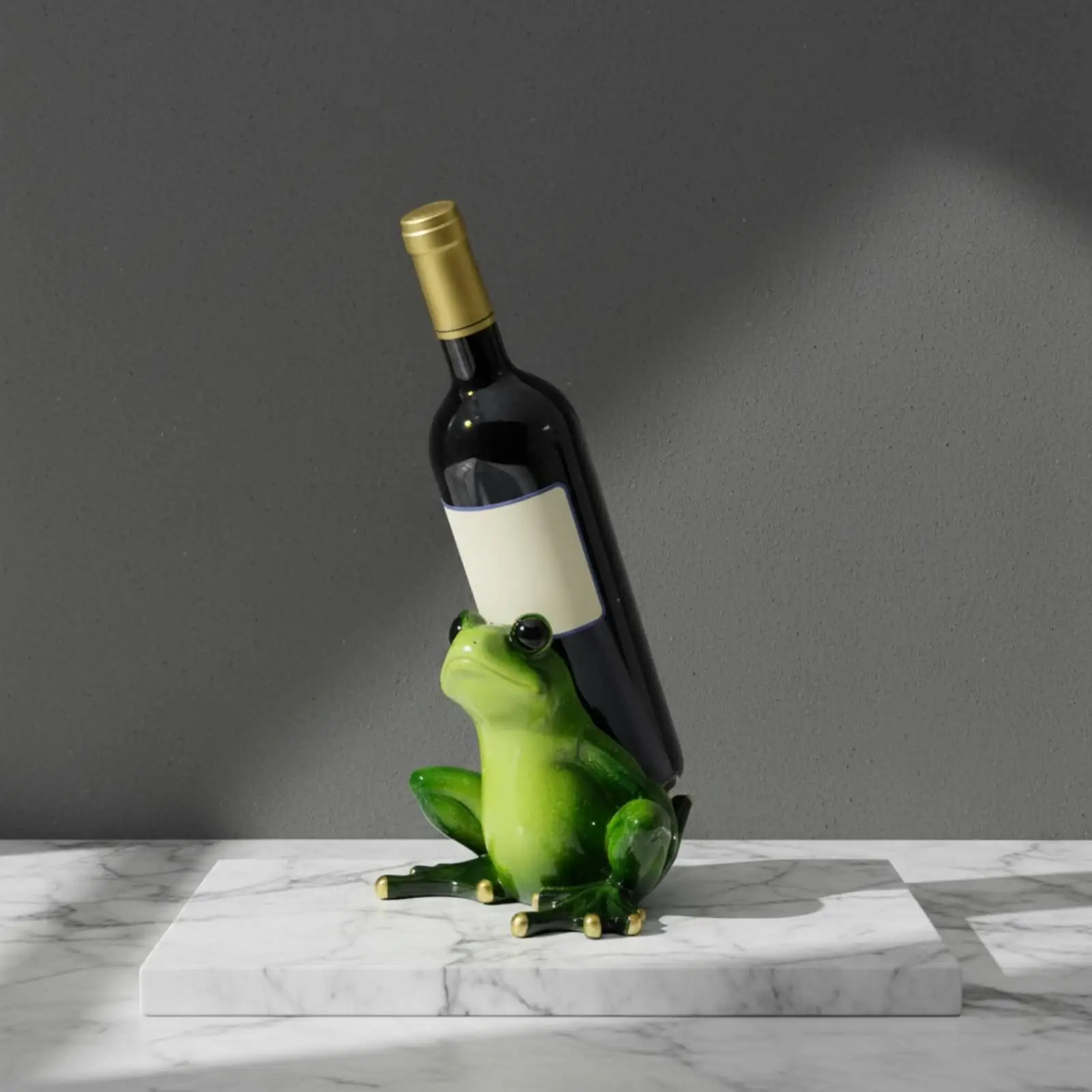 Whimsical Frog Resin Figurine Beverage Bottle Cradle Sturdy Wine Holder for Kitchen Countertop Entryway Table Accent