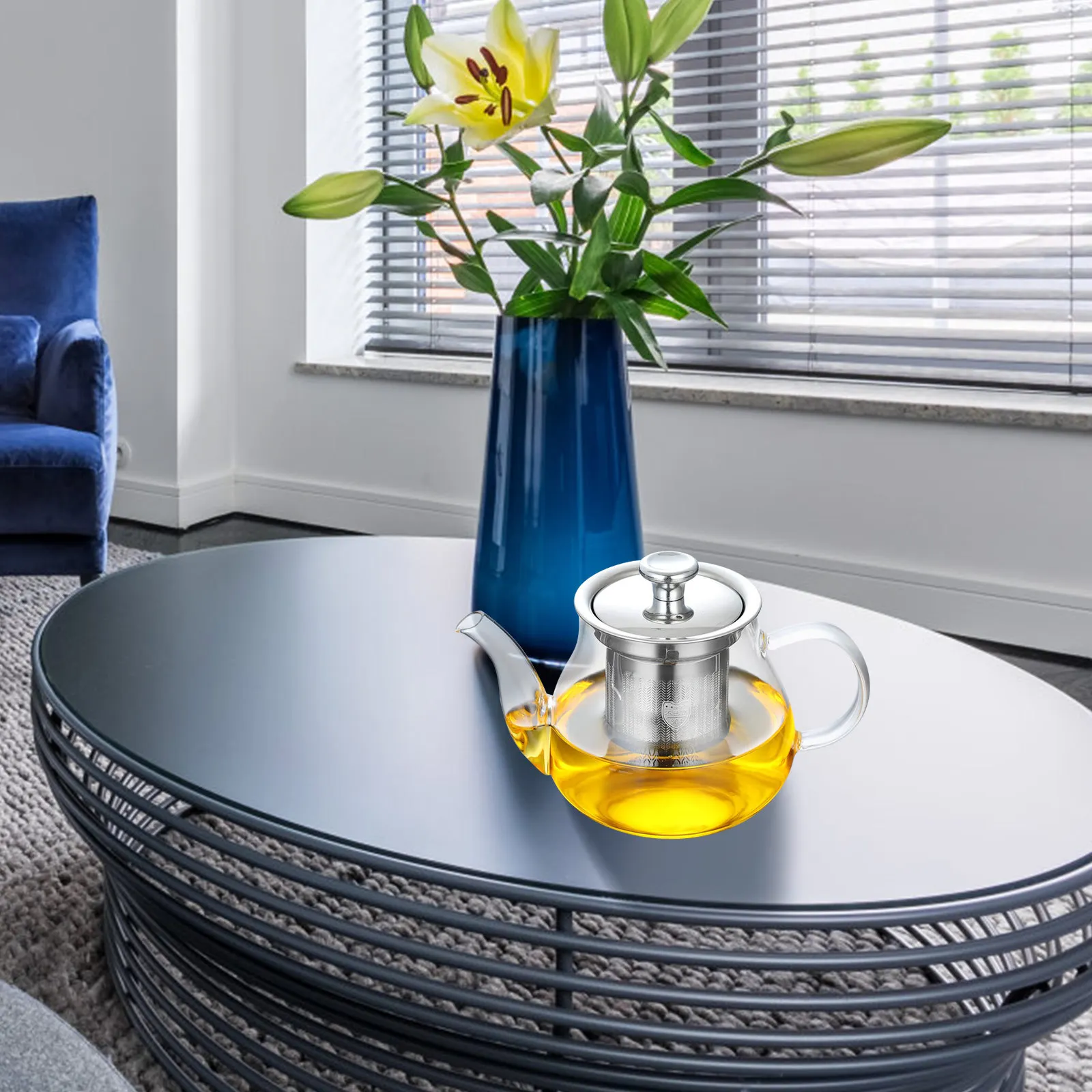 

1Pcs Transparent Heat-Resistant Glass Teapot Premium Large Capacity Tea Pot with Filter Net Heat-Resistant Glass Teapot