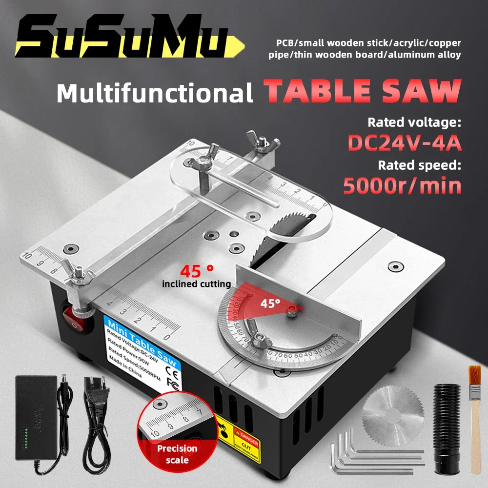 96W Mini Bench Saw Adjustable Multifunctional Table Saw Household DIY Cutting Machine Woodworking Bench Lathe Cutter Tool