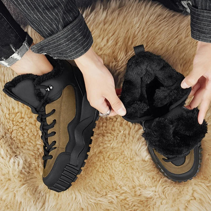 

Trendy Men's Winter Warm Snow Boots High Top Thickened Fleece Lined Cold Proof Cotton Sports Casual Outdoor for Youth