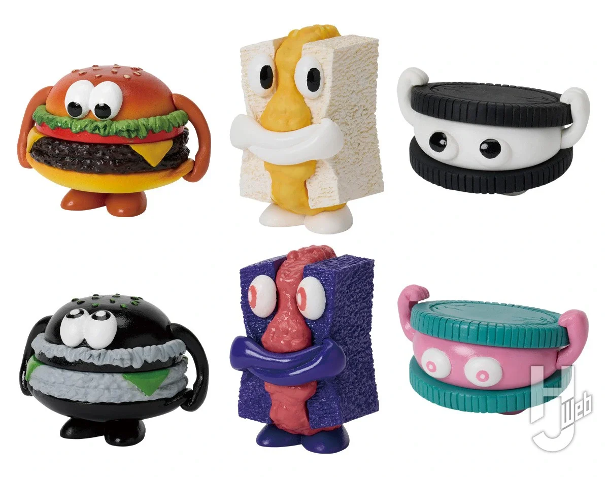 Stand stones capsule toys funny cute alien mimics sandwich biscuit hamburger cookie mutant form big eyes food figures