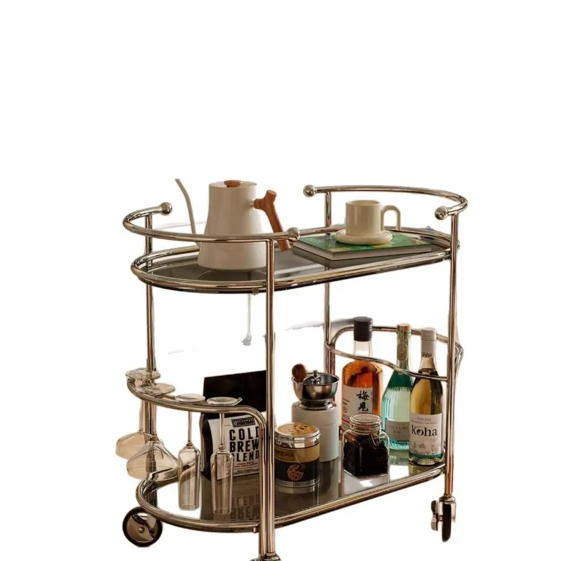 Stainless steel removable side few living room light luxury high-end glass dining car sofa trolley coffee table