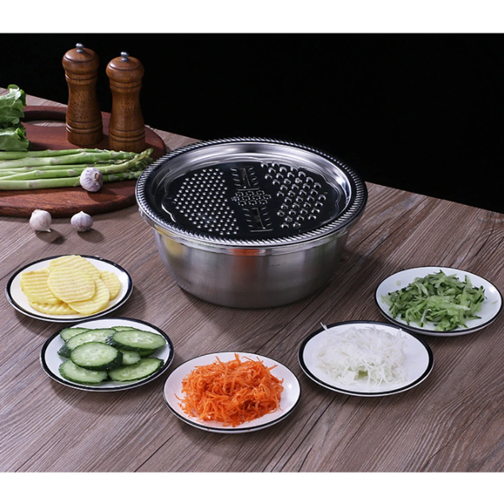 

3pcs Stainless Steel Slicer Basin Silver Potato Veggie Shredder Carrot Slicing Tool Kitchen Tools Vegetable Peeler Grater Fruit