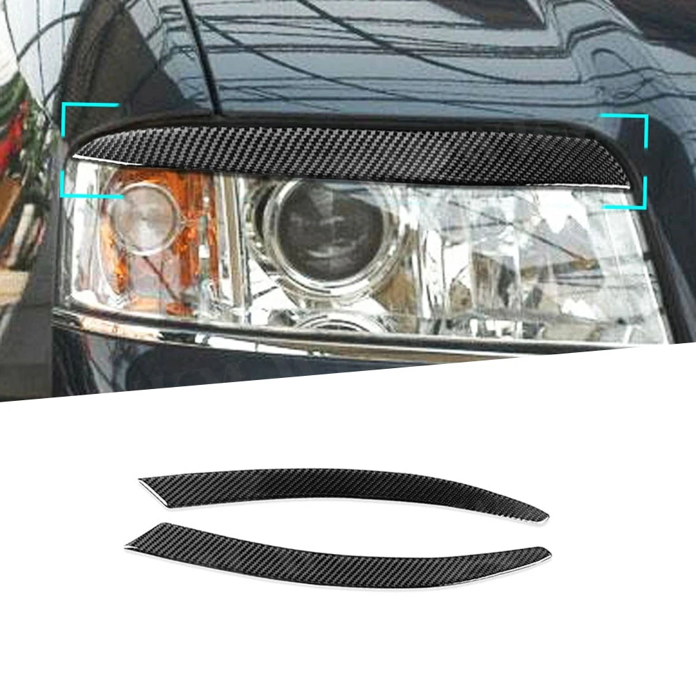 

1Pair Carbon Fiber Car Front Light Lamp Eyebrow Cover Sticker Decoration Frame Trim For Audi A6 C6 4F 2004-2009