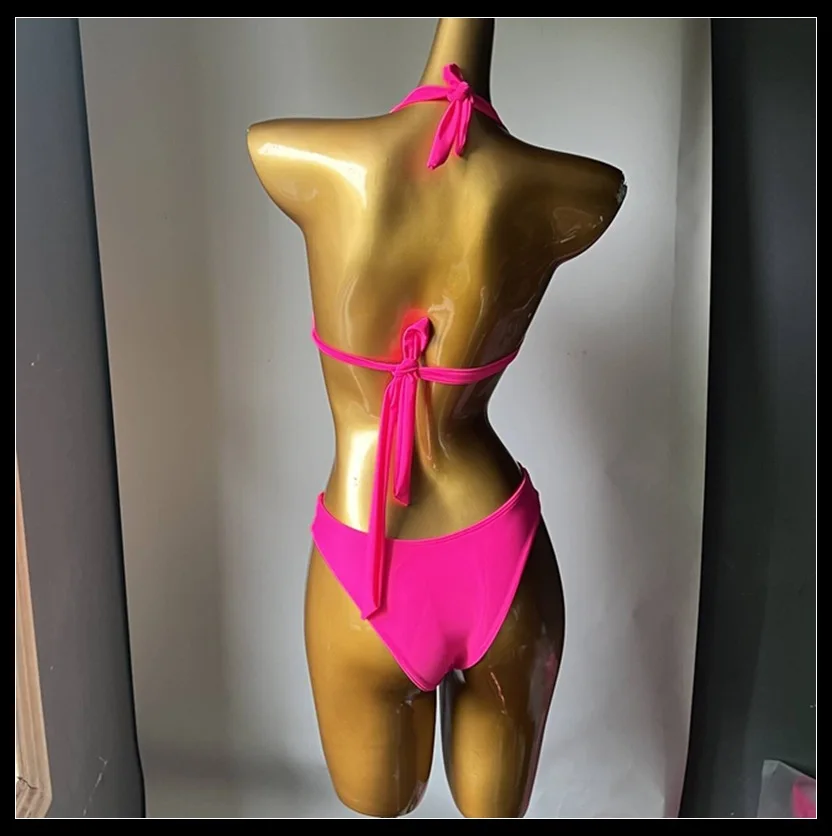Women Rose Gold Rhinestones Bikini Swimsuit 2 Piece Set Holiday Beach Vacation Crystal Swimwear Nihtclub Club Party Costume view 6