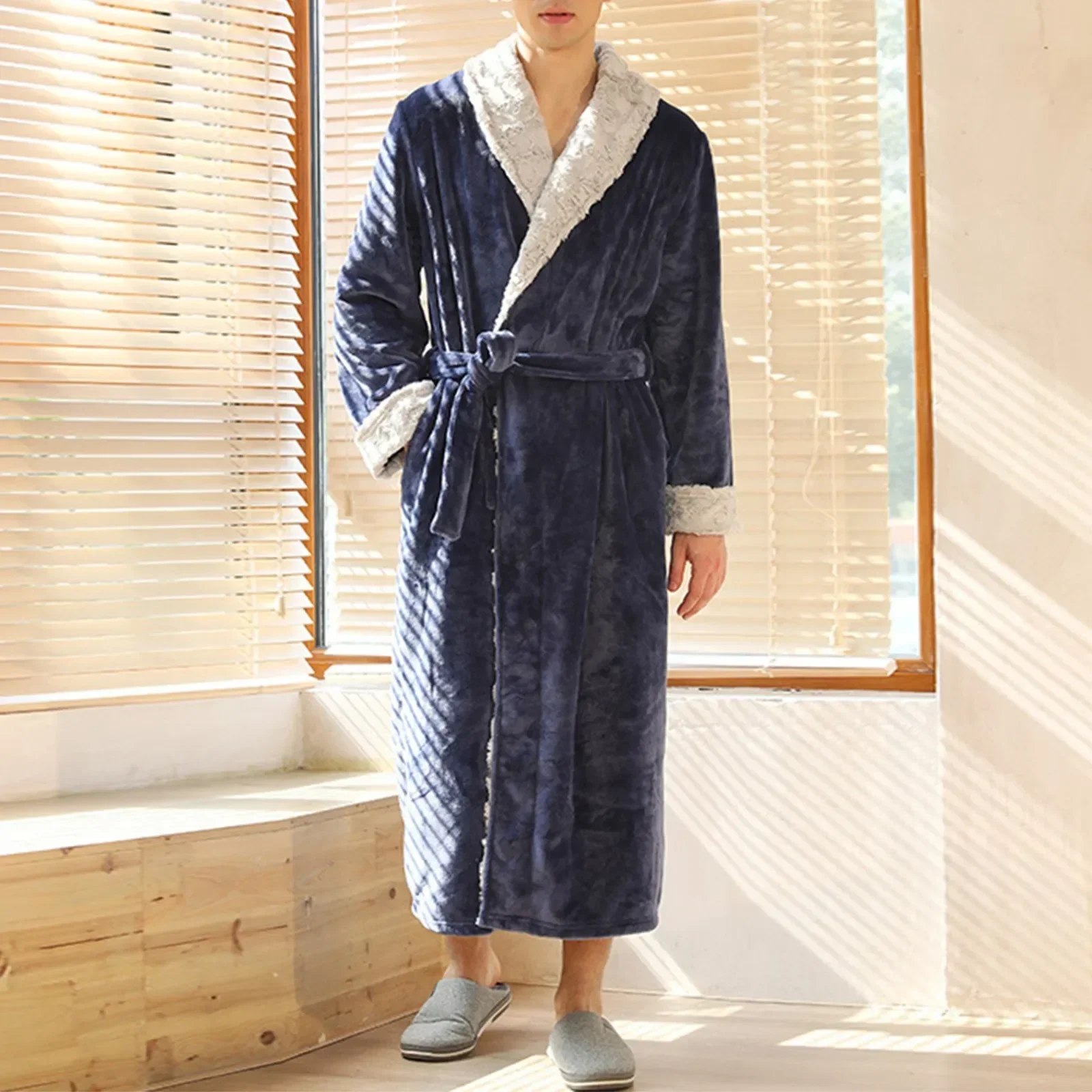 Mens Coral Velvet Couple Bathrobe Autumn Winter Extra Thick Long Extra Flannel Nightgown Warm Kimono Bath Gown Sleepwear