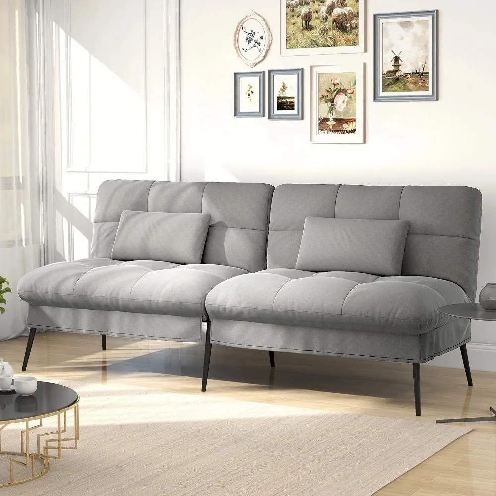 Schlafsofa mit Schlaffunktion, Futonbezug, Ecksofa, mit verstellbarer Rückenlehne, grauer Stoff