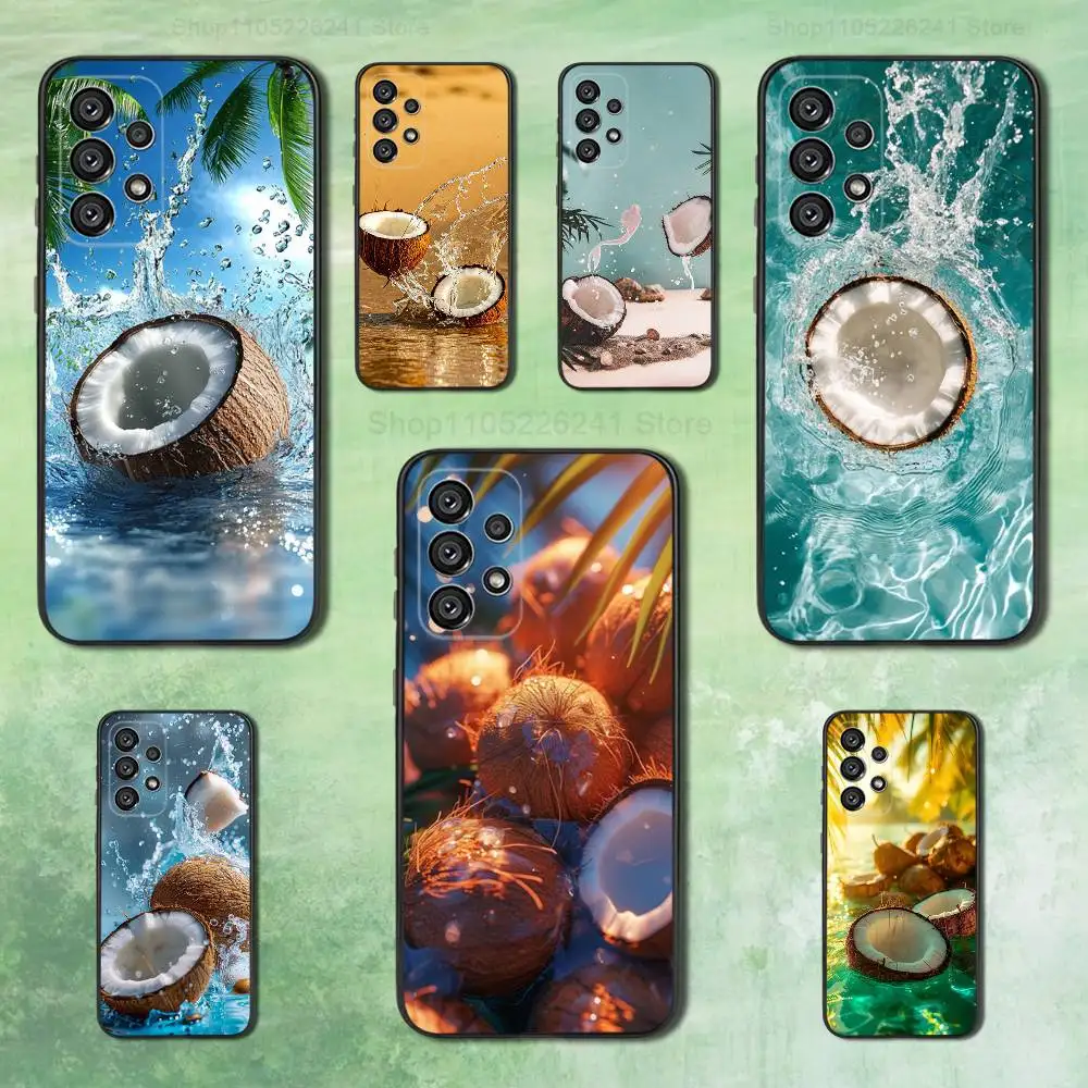 

Coconut Fruits Tropical For Samsung Galaxy A53,31,52,72,41,22,73,32,71,Note,J7,8,9,5G Soft Black Silicone Phone Case