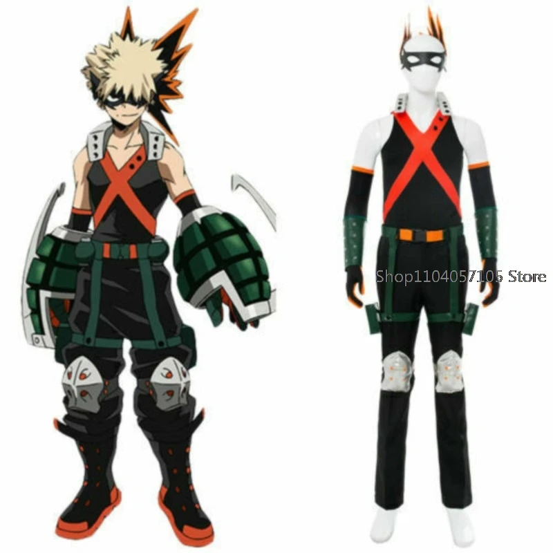 Anime My Academia Bakugou Katsuki Cosplay Costume Wig Fighting Uniform Jumpsuits Accessories Man Woman Halloween Suit