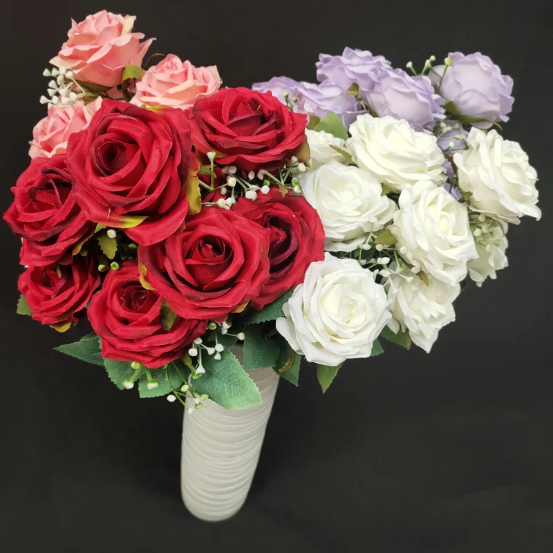 1pcs/9 Heads Artificial Flower Silk Rose Home Wedding Wall Decor Christmas Wreath Candy Box Cake Bridal Bouquet Hydrangea Decor