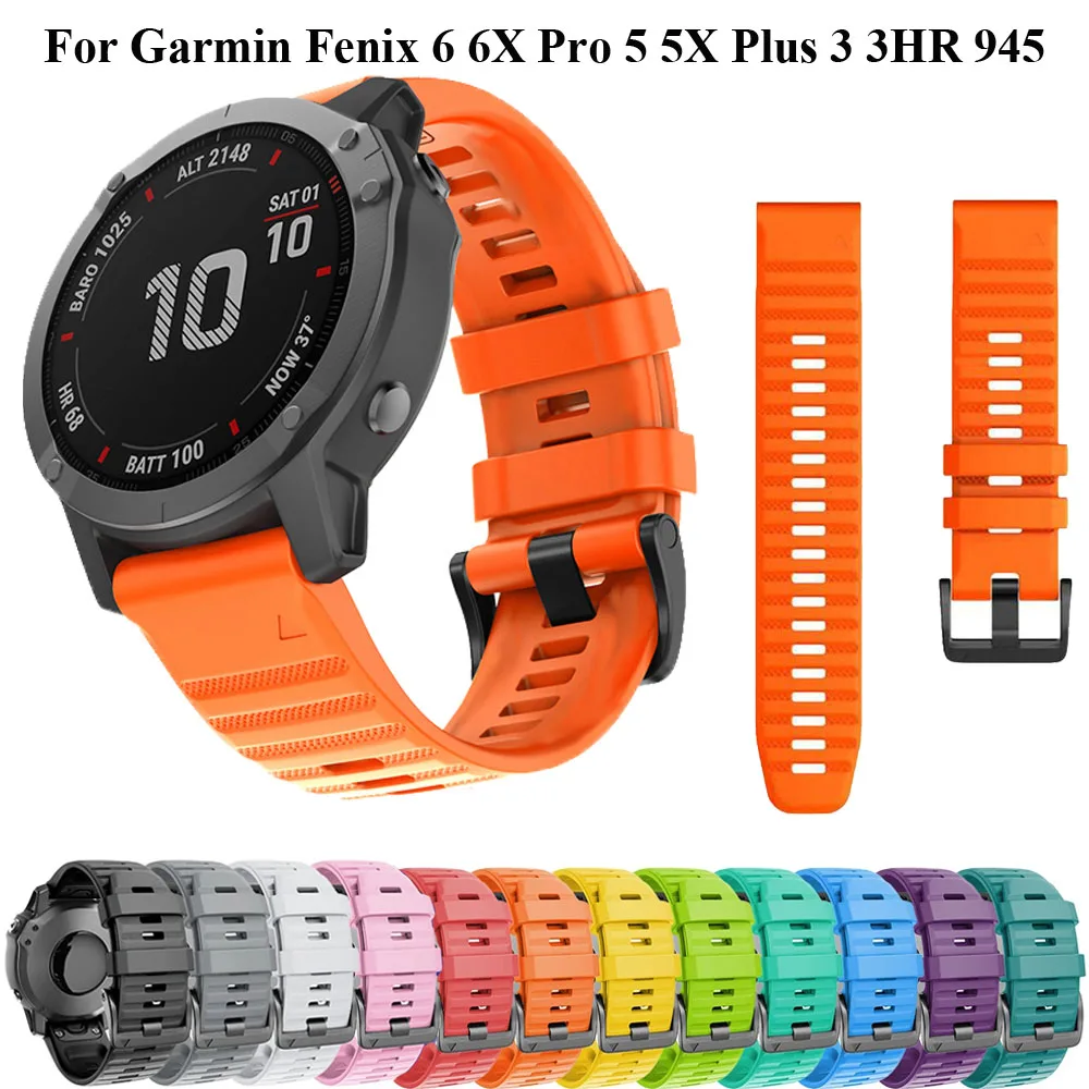 22 26MM Bracelet Silicone Band Watch Strap For Garmin Fenix 6X 6 Pro 7 7X 5X 5 Plus 3HR 945 Quick Release Wristbands Replacement