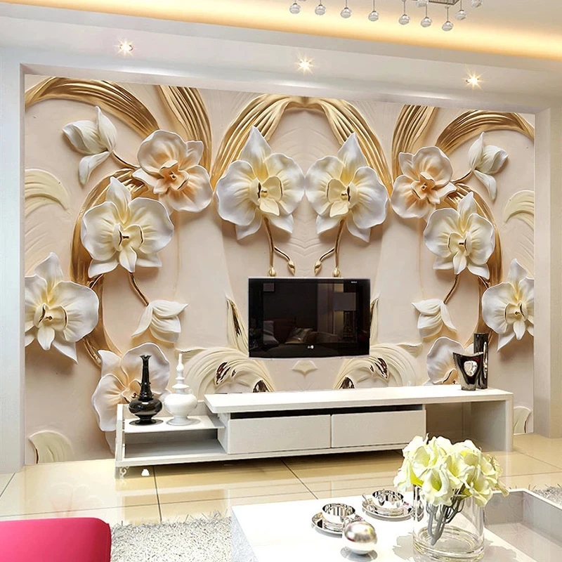 Customized Wallpaper 3D Relief Butterfly Orchid Mural Flowers Living room sofa TV background wall bedroom restaurant study Hotel