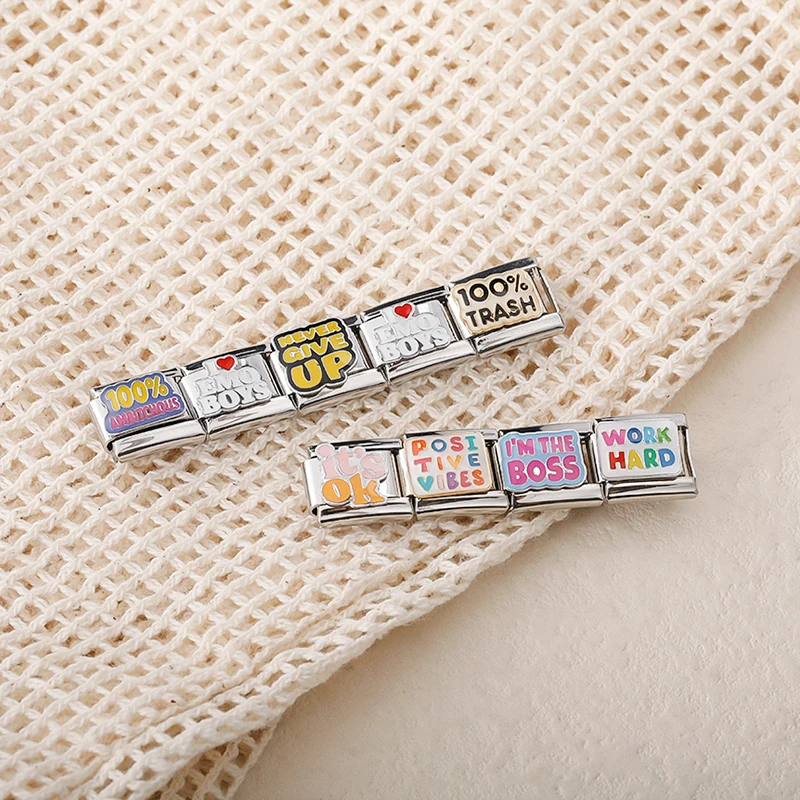 Hapiship 2024 New Women’s Fashion Colorful Work Hard Italian Charms Links Fit 9mm Bracelet Stainless Steel DIY Jewelry DJ1347-B