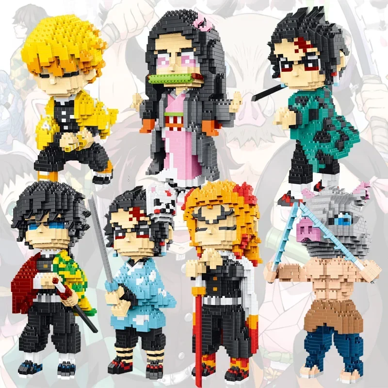 

Demon Slayer Figures Micro Building Blocks Assembled Anime Kamado Tanjiro Nezuko Agatsuma Zenitsu Mini Bricks For Christmas Gift