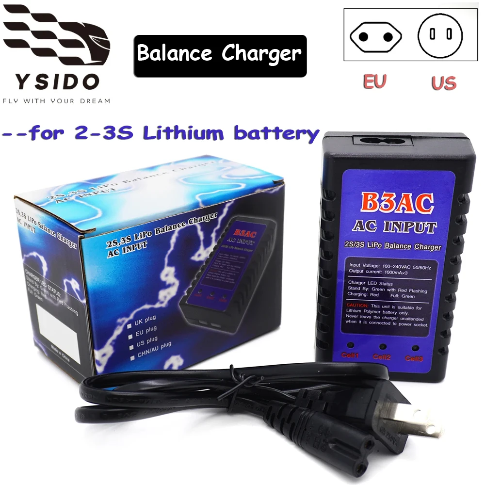 B3AC 100-240V AC 2-3S Lithium Battery Balance Charger with US/EU Adaptor for RC Car Boat Drone Helicopeter Model Lithium battery