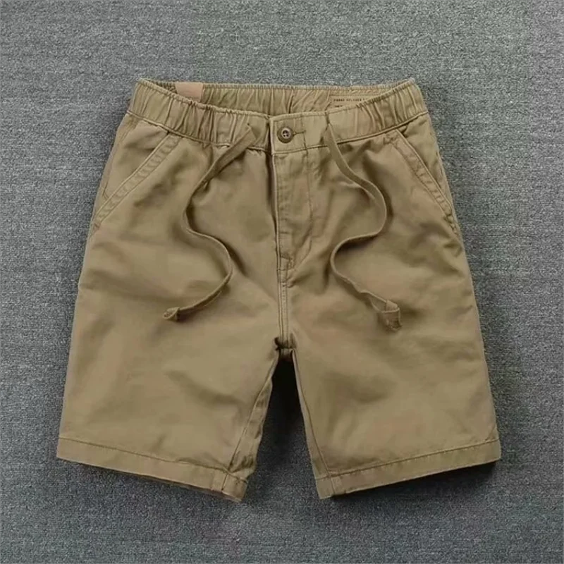 Calção casual de cintura elástica masculina, calça de laço, monocromática, edição coreana, moda, verão, novo, 2024