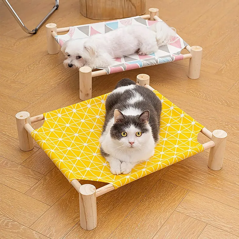 Elevated Bed Canvas Cat Bed House Cat Solid Wood Hammock Pet Camping Bed Cat House Portable Removable Washable Pet Supplies