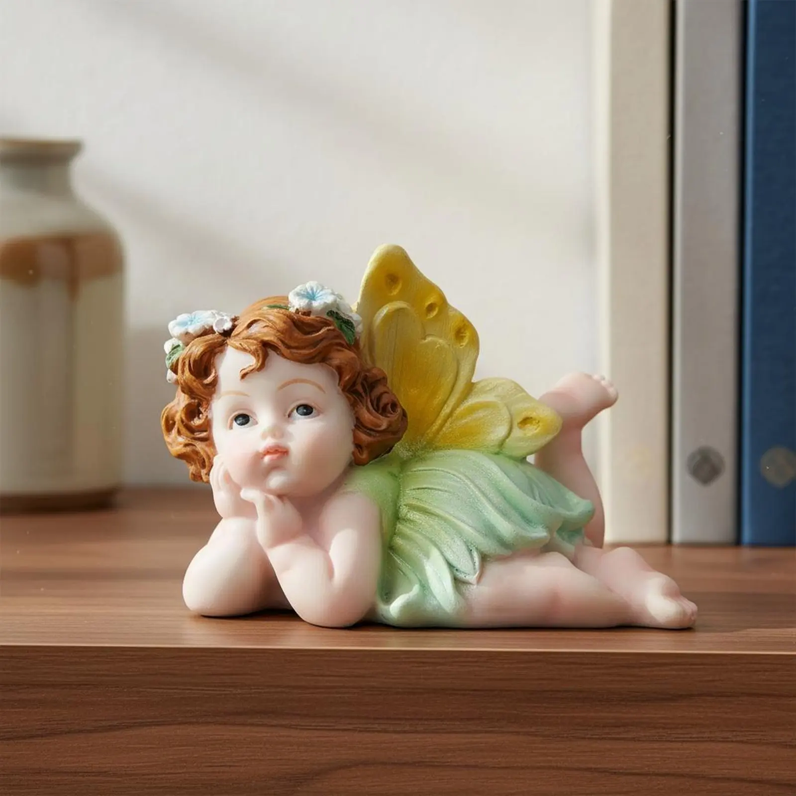 Resin Celestial Figure Figurine Gift Suggestion Flower Celestial Figure Statue Resin Cherub Decoration Hand-Painted Features