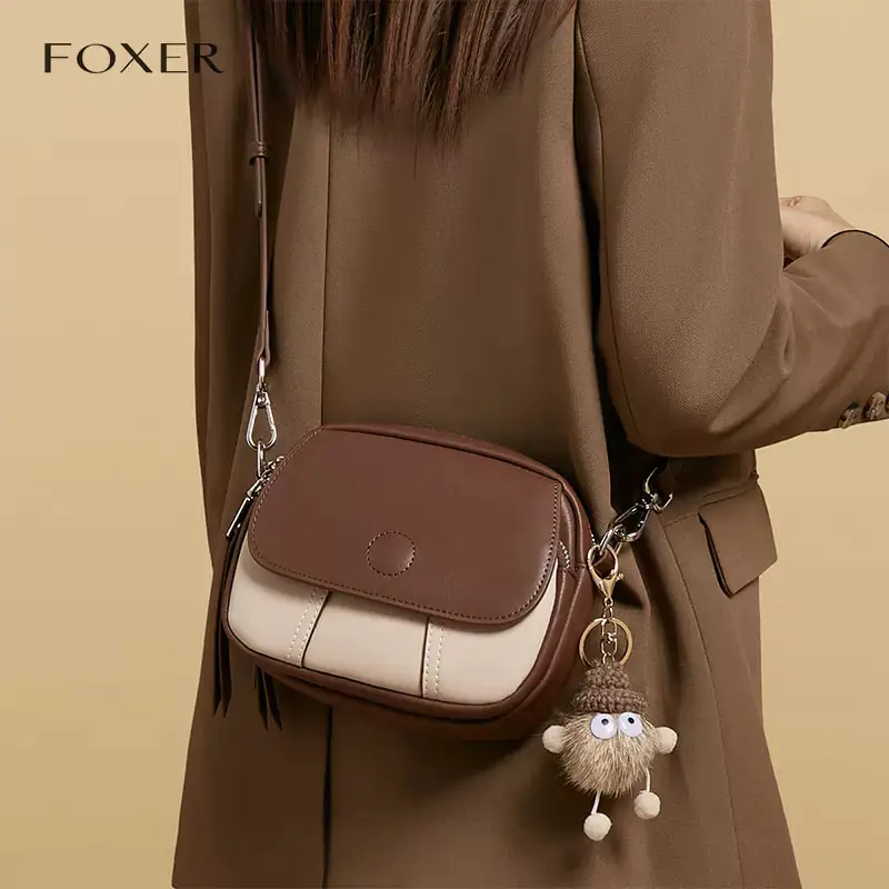 FOXER-Bolso cruzado con solapa para mujer, bandolera pequeña de cuero con solapa, diseño de marca, a la moda, con accesorios