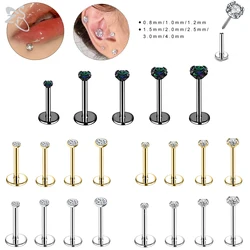 ZS 1PC 16G/18G/20G Stainless Steel Lip Stud Plug In Zircon Labret Piercing Cartilage Earring Ear Helix Tragus Medusa Piercings