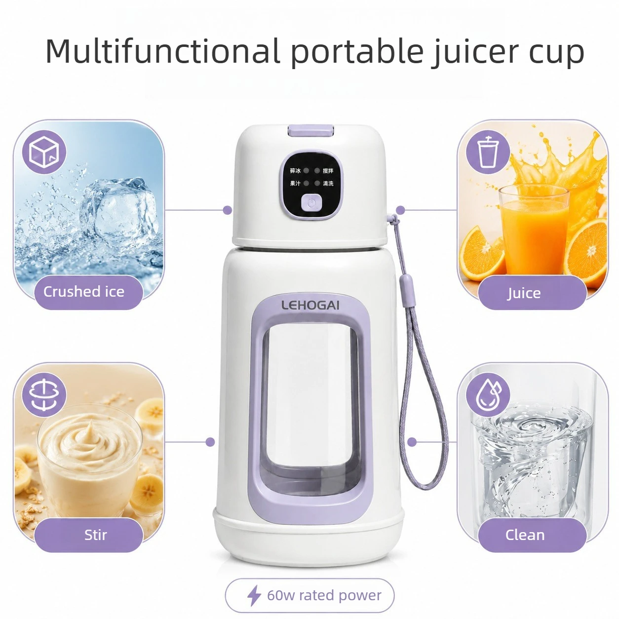 Portable USB Rechargeable Juicer Cup 6 Blades Mini Personal Blender for Smoothies Shakes Crushed Ice Travel Outdoor