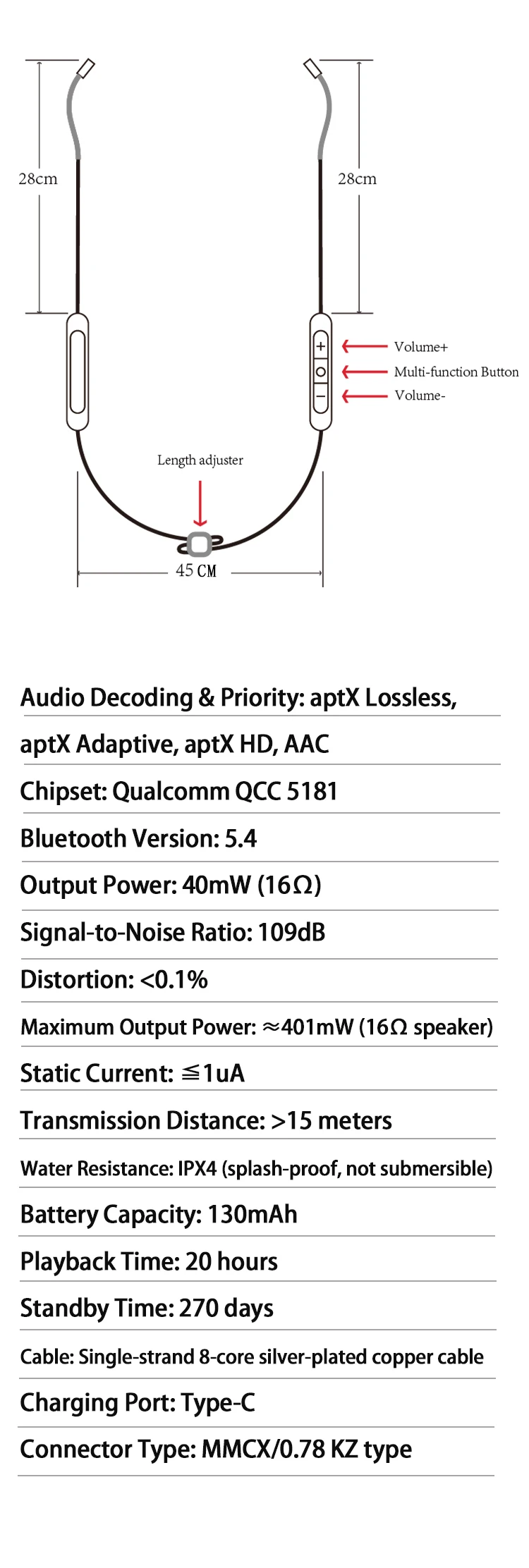 BGVP M4 am Hals montiertes Bluetooth5.4-Kopfhörerkabel MMCX/0,78 mit Mikrofon, kompatibel mit Vollformat-Dekodierung LDAC/Aptx/Aptx HD/AAC/SBC/ – Detail 17