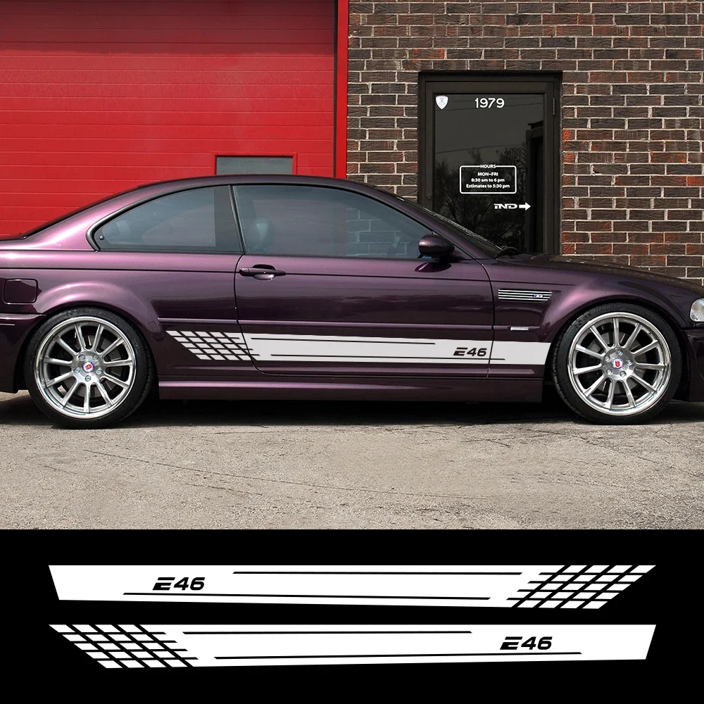 For BMW E46 3 Series 2PCS Car Door Side Stripes Decoration Stickers Vinyl Film Decals Motorsports Tuning Auto Accessories