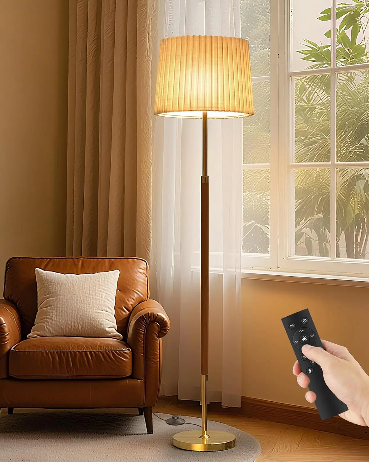 

Современный деревянный напольный светильник с пультом ДУ, регулируемой яркостью и изменяемой цветовой температурой для гостиной и чтения