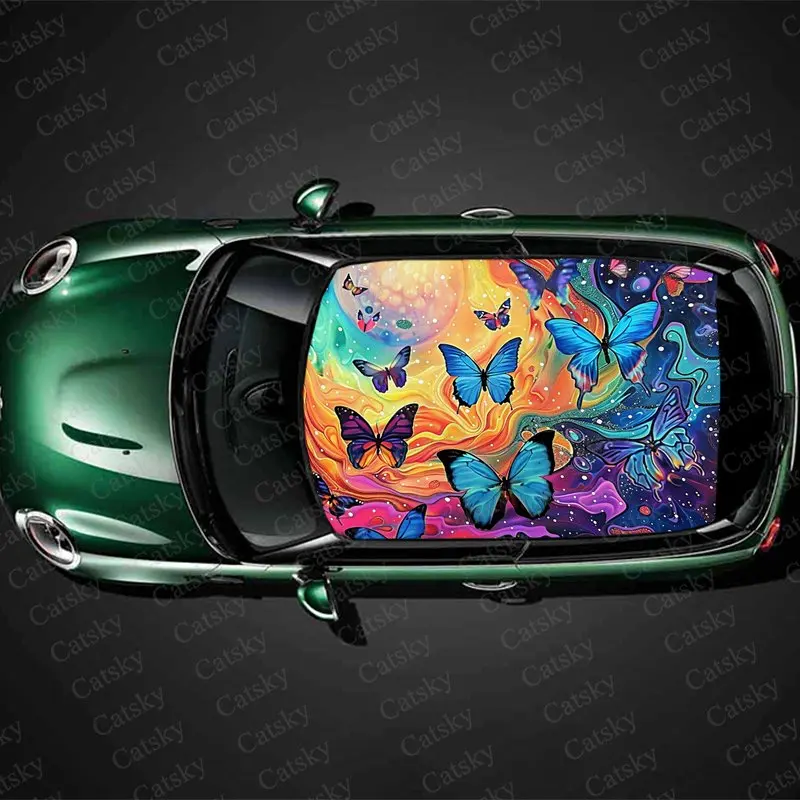 Stars, Rainbow,Butterfly Print Car Roof Sticker Wrap Racing SUV Auto Accessories Packaging PVC Car Hood Graphic Decal Decoration