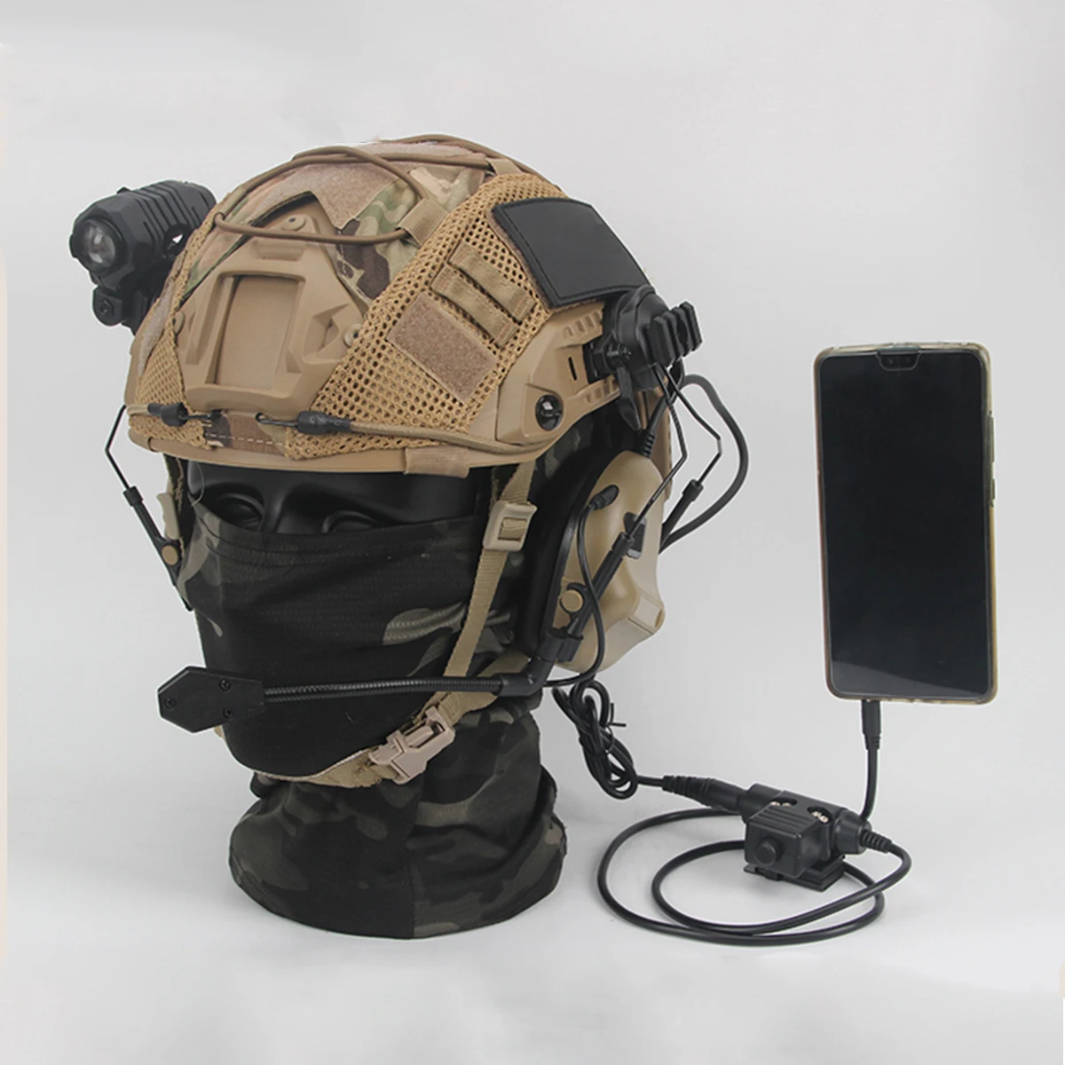 

Tactical Helmet Headset Set with Mobile Phone PTT & Flashlight & Flashlight Clip & Helmet Cloth for CS Airgun Shooting,Hunting