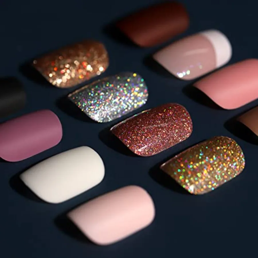 

Short Press on Nails, 288Pcs Matte Acrylic Short Square Fake Nails Full Cover, Glitter Press On False Nails Glue on Nails