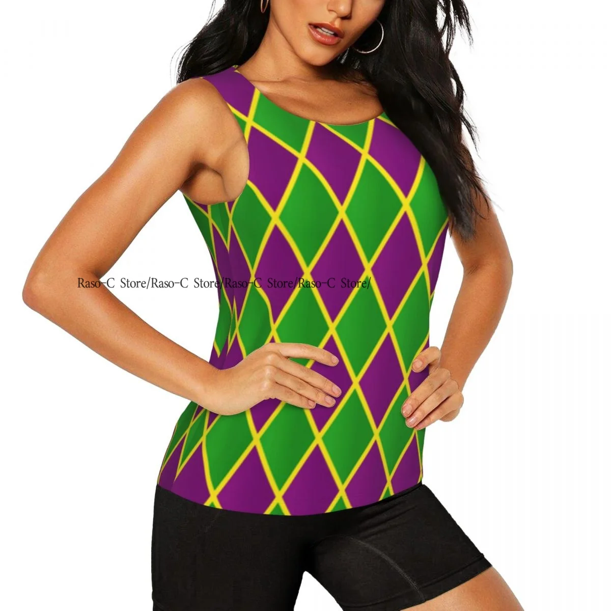 Women Sexy Vest Mardi Gras Pattern Sleeveless Round Neck Tank Tops Female Casual Basic Camisole