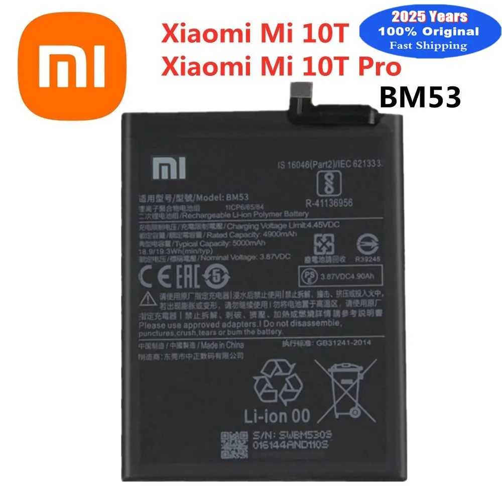 

2025 Years Xiao mi BM53 Original Battery For Xiaomi 10T / 10T Pro 10TPro Mi 10T Mi10T 5000mAh Phone Battery Batteries In Stock