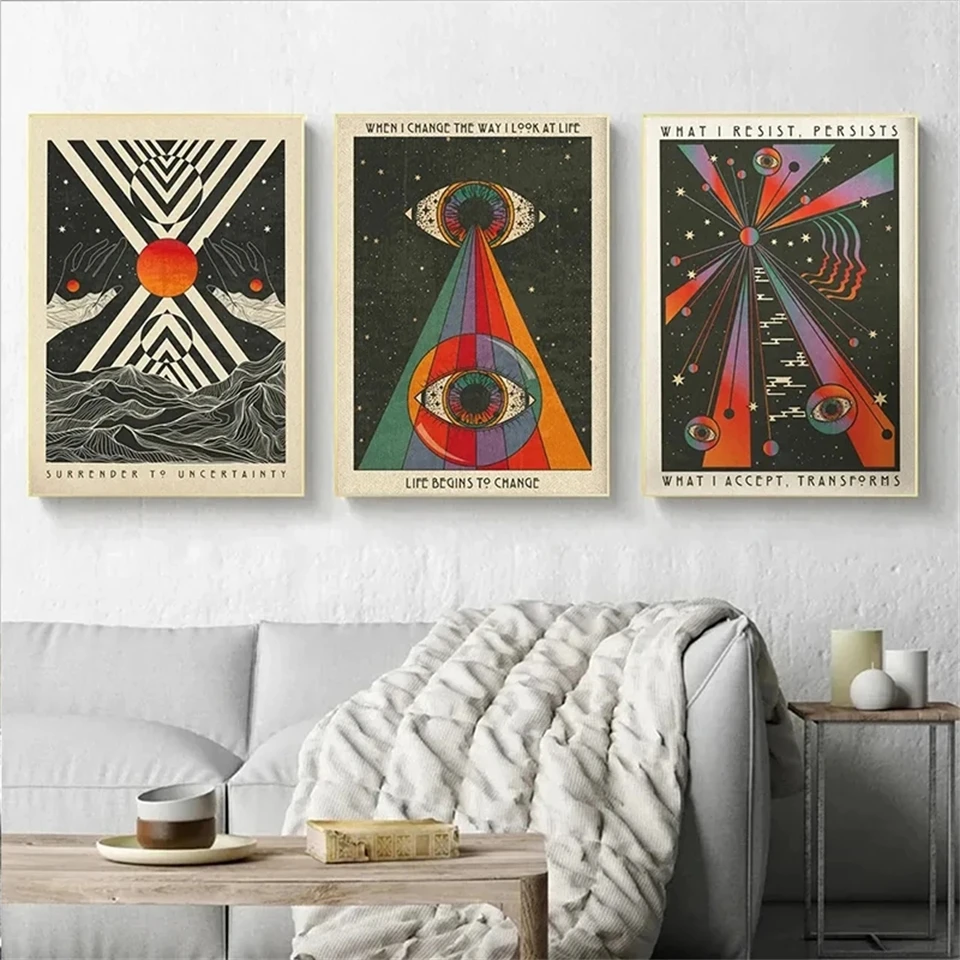 Retro Bohemian Psychedelic 70s Diamond Painting Inspirujące Cytaty Medytacja Ściana Diamond Art 5d Hippie Home Room Decor Gift