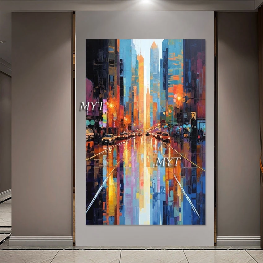 

Night Landscape Abstract Painting Decoration Colorful Design Art Canvas Wall 3D Beautiful Street Scenery Picture Frameless Gift