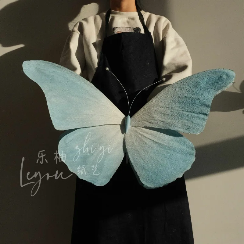 

Large Paper Butterflies Sky Blue Artificial Butterfly for Wedding Backdrop Window Display Decoration Photography Decor Props