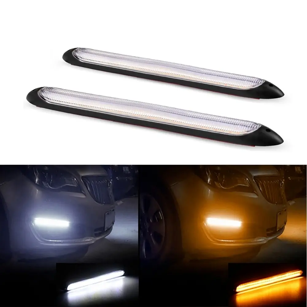 2x Car DRL LED Daytime Running Light Flow Yellow Turn Signal White Waterproof Headlight Strip Sequential Light Universal