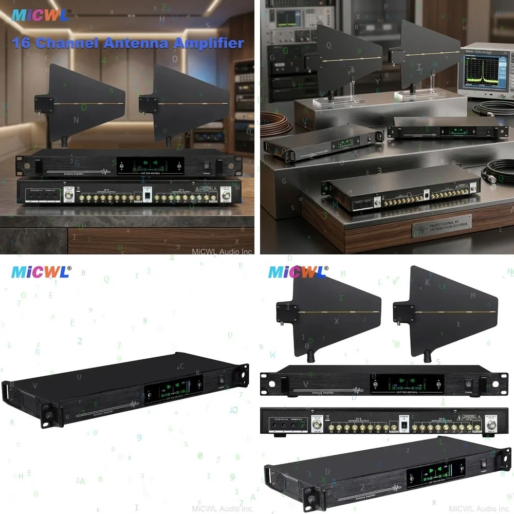 Pro 16 Channel 500-990MHz Wireless Antenna Splitter Amplifier System, Microphone Aerial Directional Splitter Collector