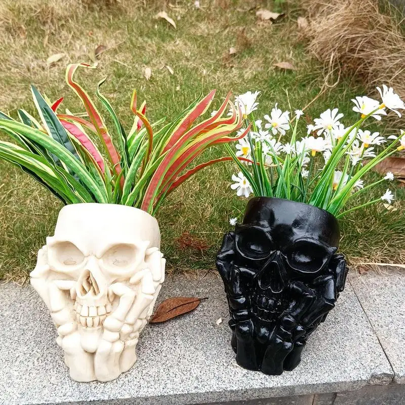 Resin Skull Head Statue Planter For Gothic Skull Planter Halloween Home Craft Decor Flower Pot Planter Skull Pot Home Decoration