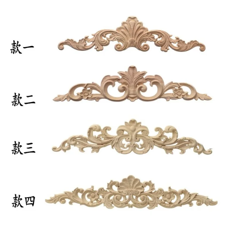 

Wood Appliques and Onlays Natural Furniture Wall Door Woodcarving Decorative Long Flower Wooden Figurines Crafts Corner Frame