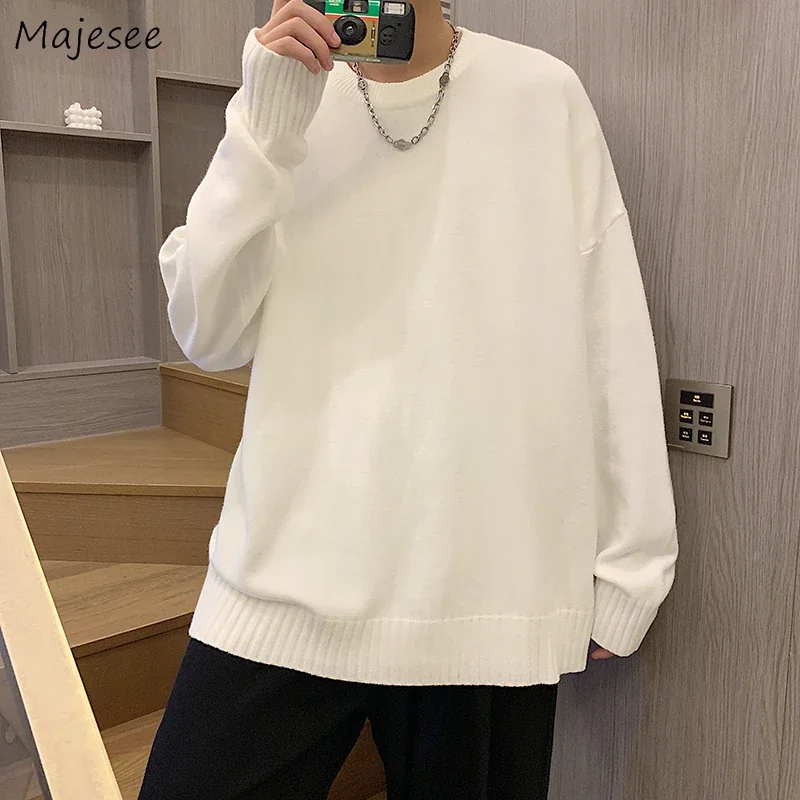 

Pullovers Men Winter Basic Pure Color Simply Casual Teens All-match Classical Round Neck Dynamic Streetwear Fashion Ulzzang Ins