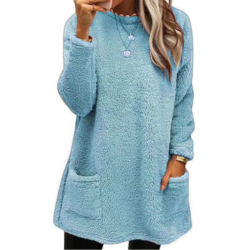 2025 Herbst Winter Damen Warmer Mantel Streetwear Fleece-Taschen Verdicktes Sweatshirt Herbst Damen Lässige Lockere Outfits Casual Tops – Detail 5