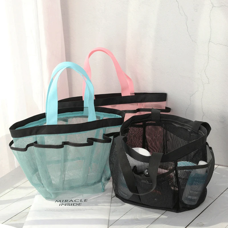Portable Mesh Shower Caddy Tote Beach Bag Travel Storage Wash Bag Swimming Bath Bag Suitable for Outdoor Camping Quick Dry Tote